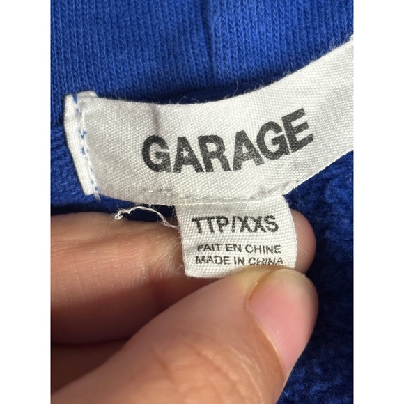 Garage Royal Blue Full Zip Hoodie Mens XXS Relaxed Fit Solid Hooded Sweatshirt - Picture 3 of 7